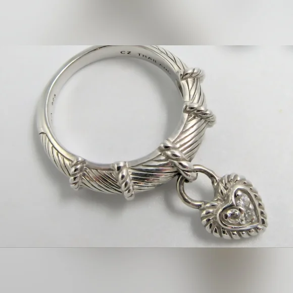 Judith Ripka Sterling Silver Heart Charm Ring Size 11 - Picture 2 of 10